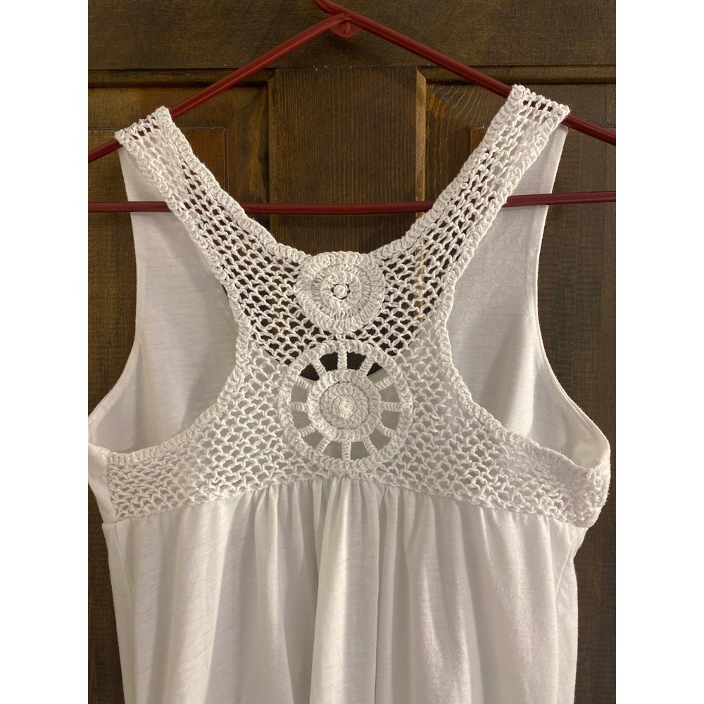 New Directions White Crochet Lace Racerback Swim Cover Tunic Pocket Dress M